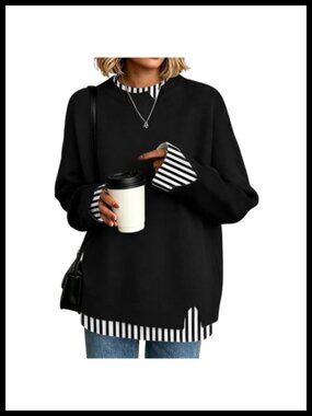 Women's Oversized Knit Sweater Long Sleeve Crew Neck Pullover